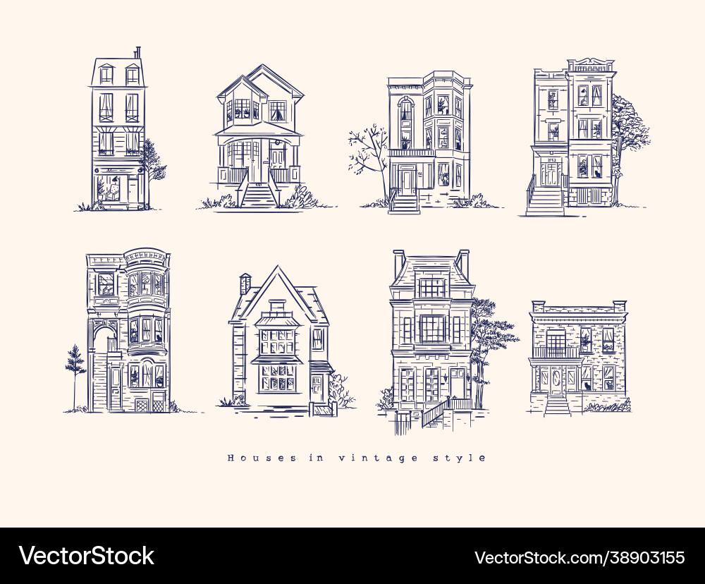 House vintage style dark blue Royalty Free Vector Image