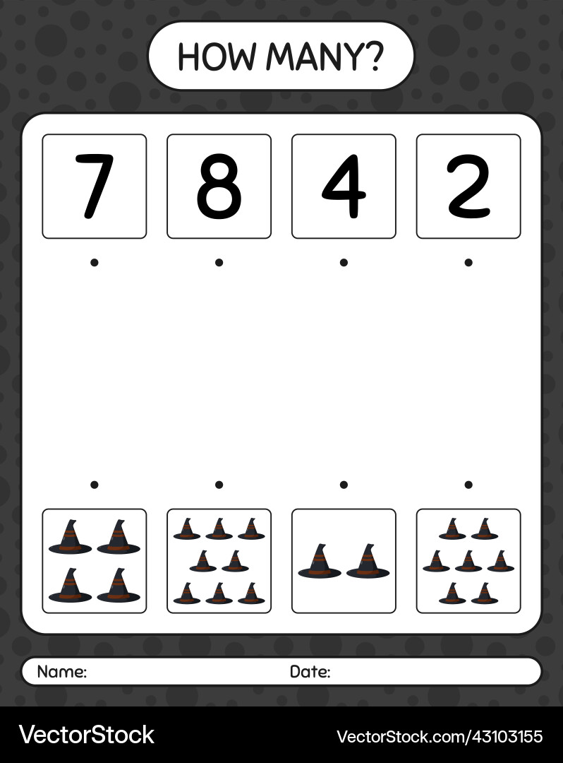 How many counting game with witchs hat worksheet How many counting game with witchs hat worksheet vector image