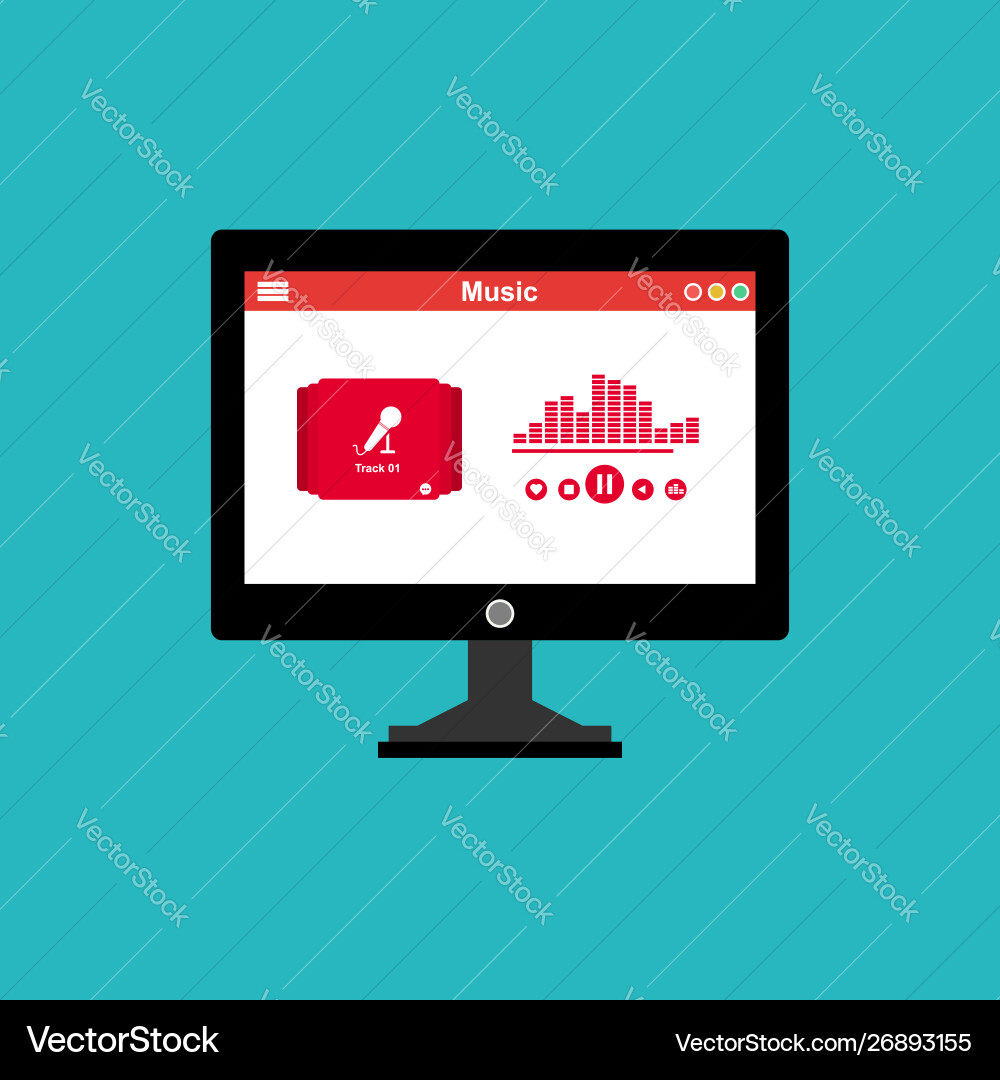 Media player application app template with flat Media player application app template with flat Vector Image