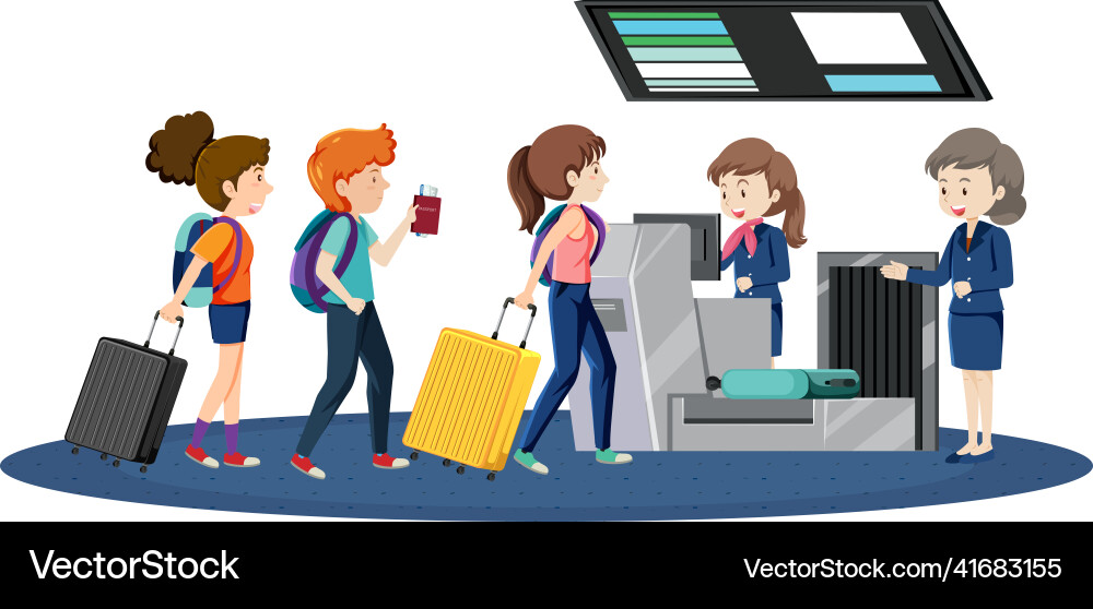Passengers waiting in line at check-in counter Passengers waiting in line at check-in counter vector image