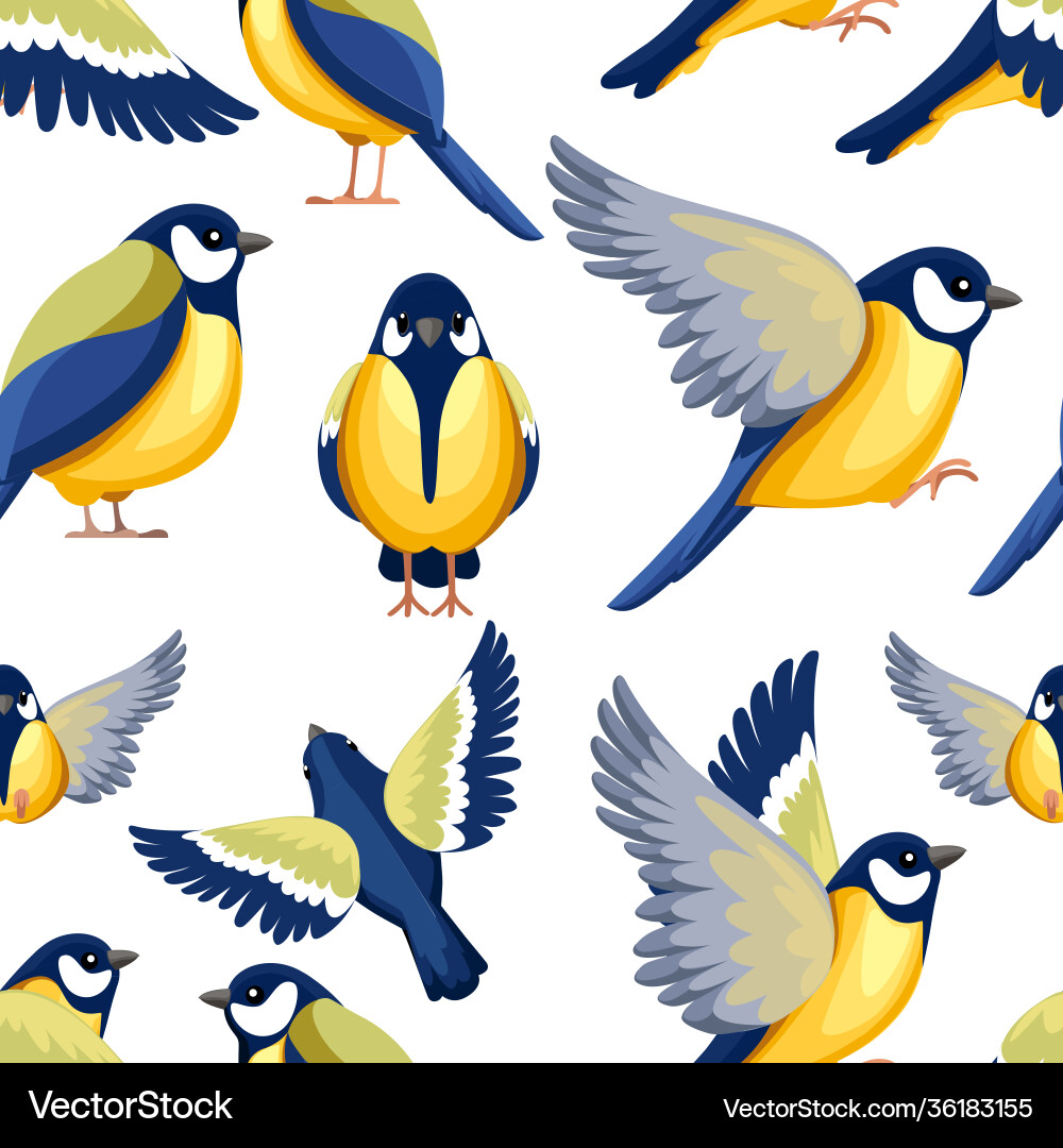Seamless pattern colorful icon set titmouse Seamless pattern colorful icon set titmouse vector image