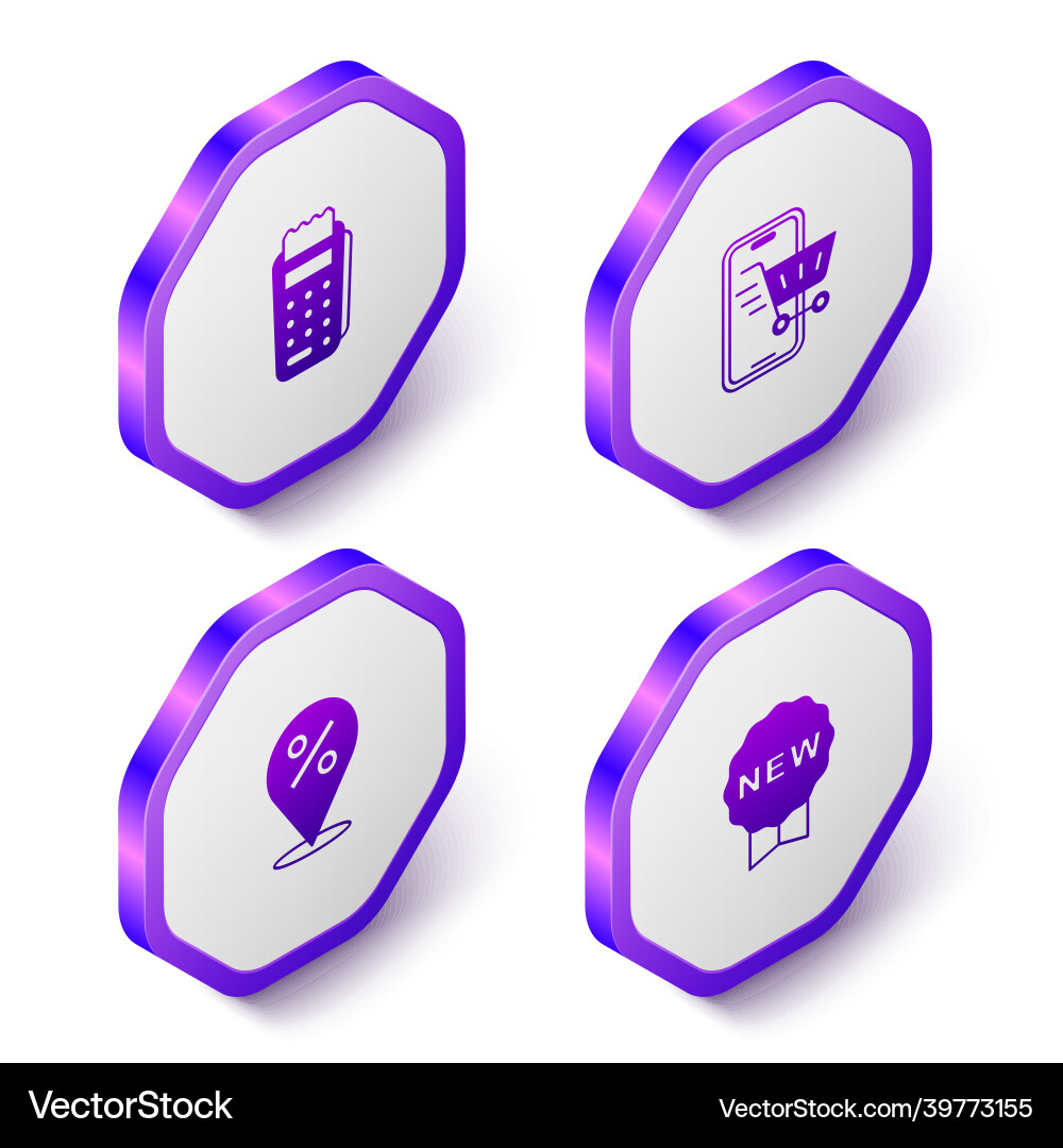 Set isometric pos terminal mobile with shopping Vector Image