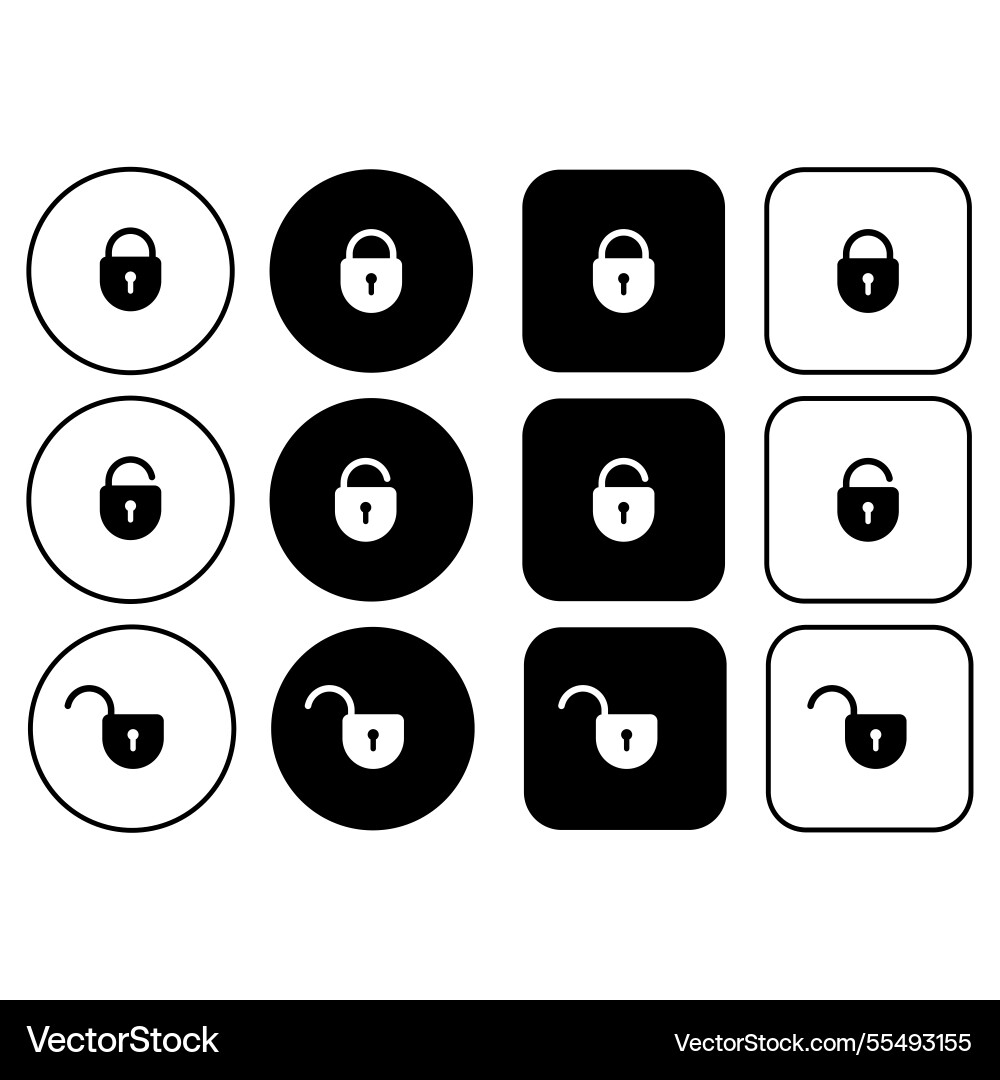 Set of security buttons with lock icons open Set of security buttons with lock icons open Vector Image