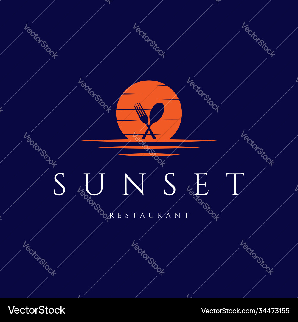Sunset sunrise with spoon and fork for restaurant Sunset sunrise with spoon and fork for restaurant vector image