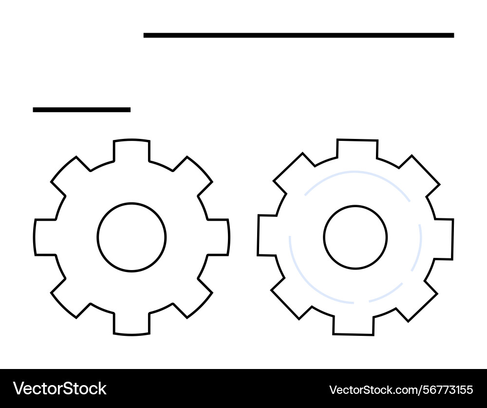 Two gears in motion with minimal lines conveying vector image