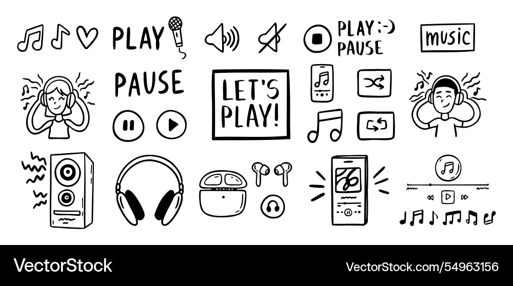 Audio music listening concept sound doodle hand Audio music listening concept sound doodle hand Vector Image