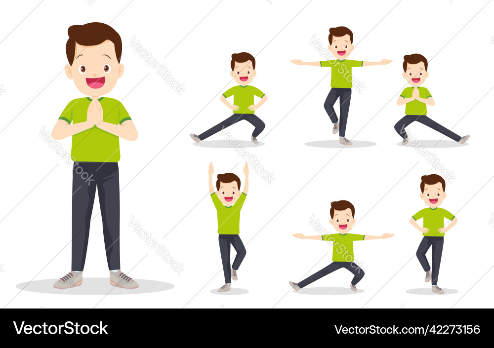Bundle set of man exercise various actions Bundle set of man exercise various actions vector image