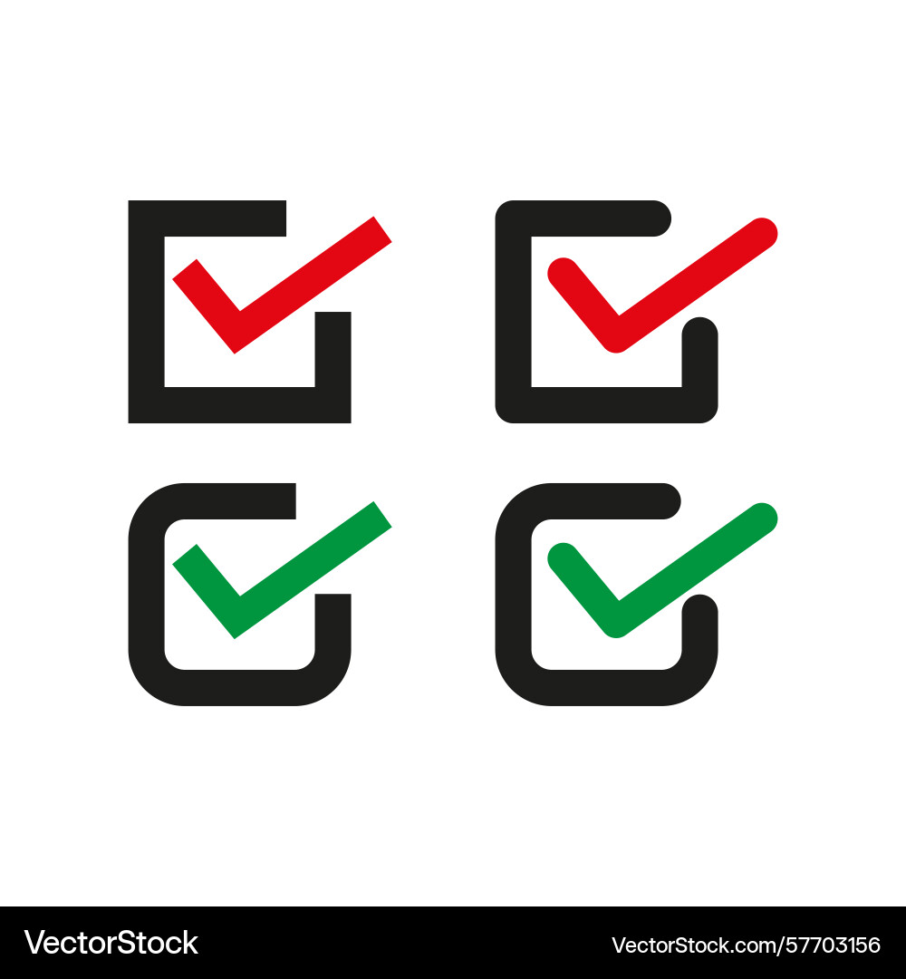 Checkbox tick icons minimal square marks red vector image