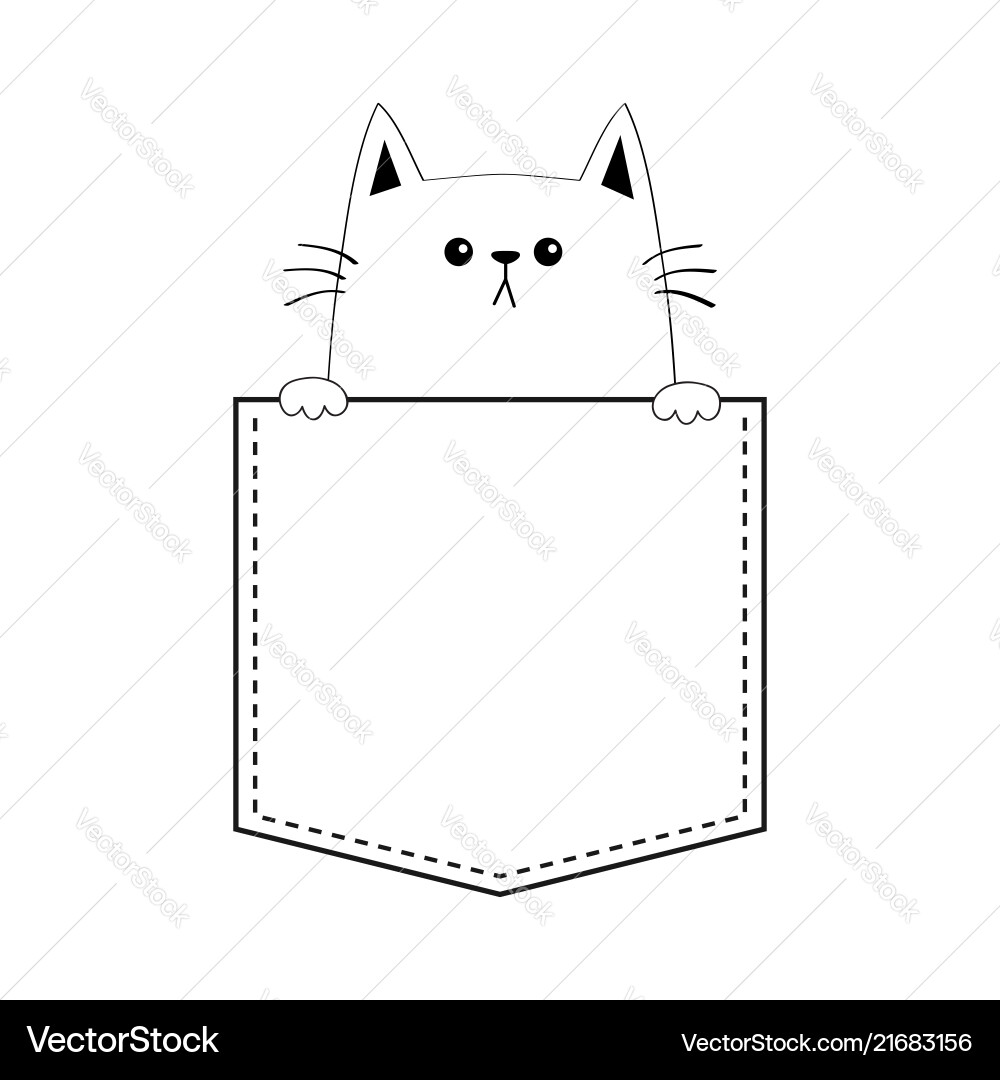 Cute cat in the pocket holding paw hands doodle Cute cat in the pocket holding paw hands doodle vector image