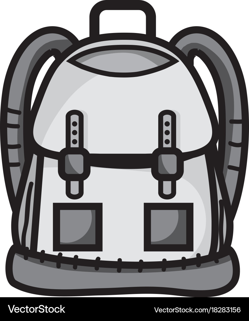Grayscale backpack object with pockets vector image