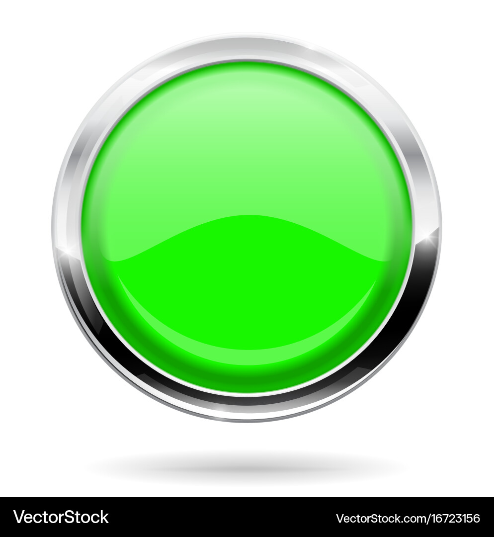 Green round button web icon with chrome frame vector image