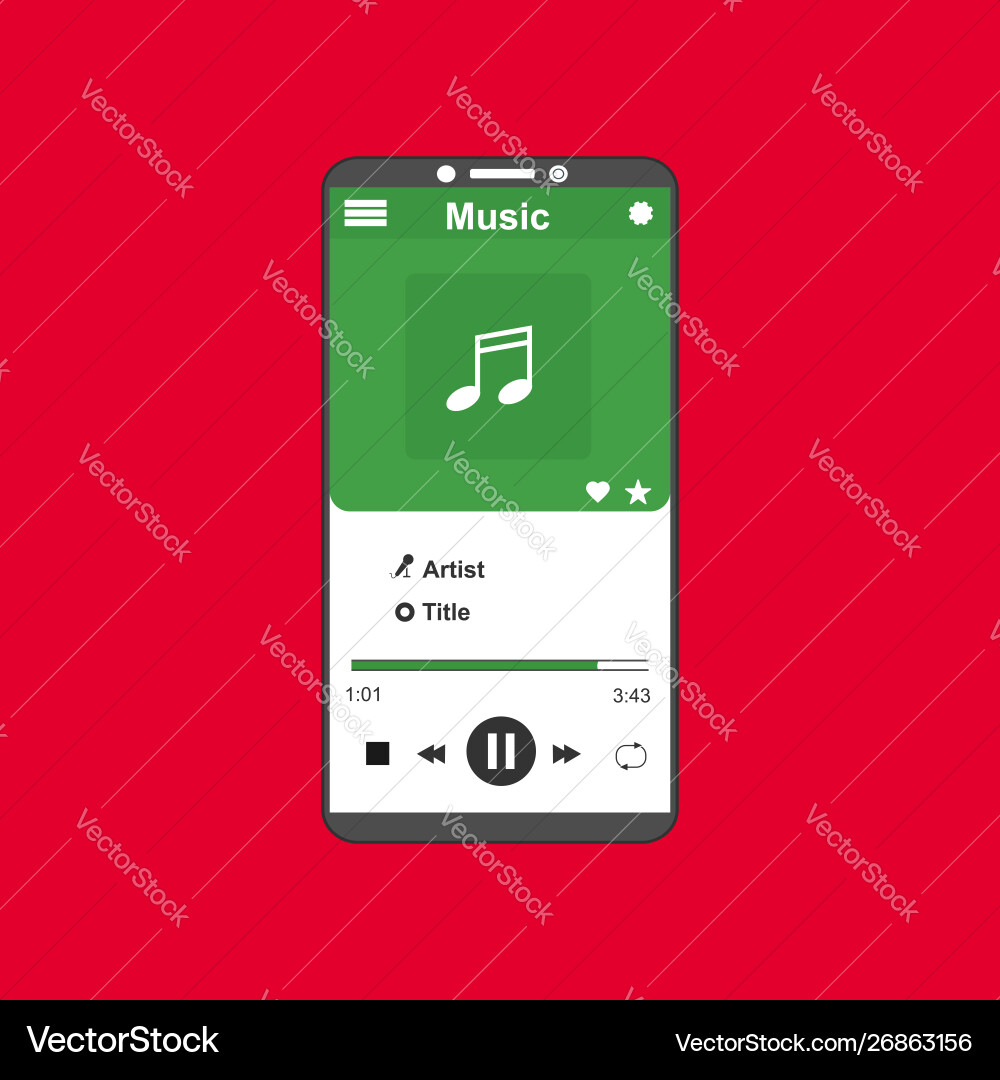 Media player application app template with flat Media player application app template with flat Vector Image