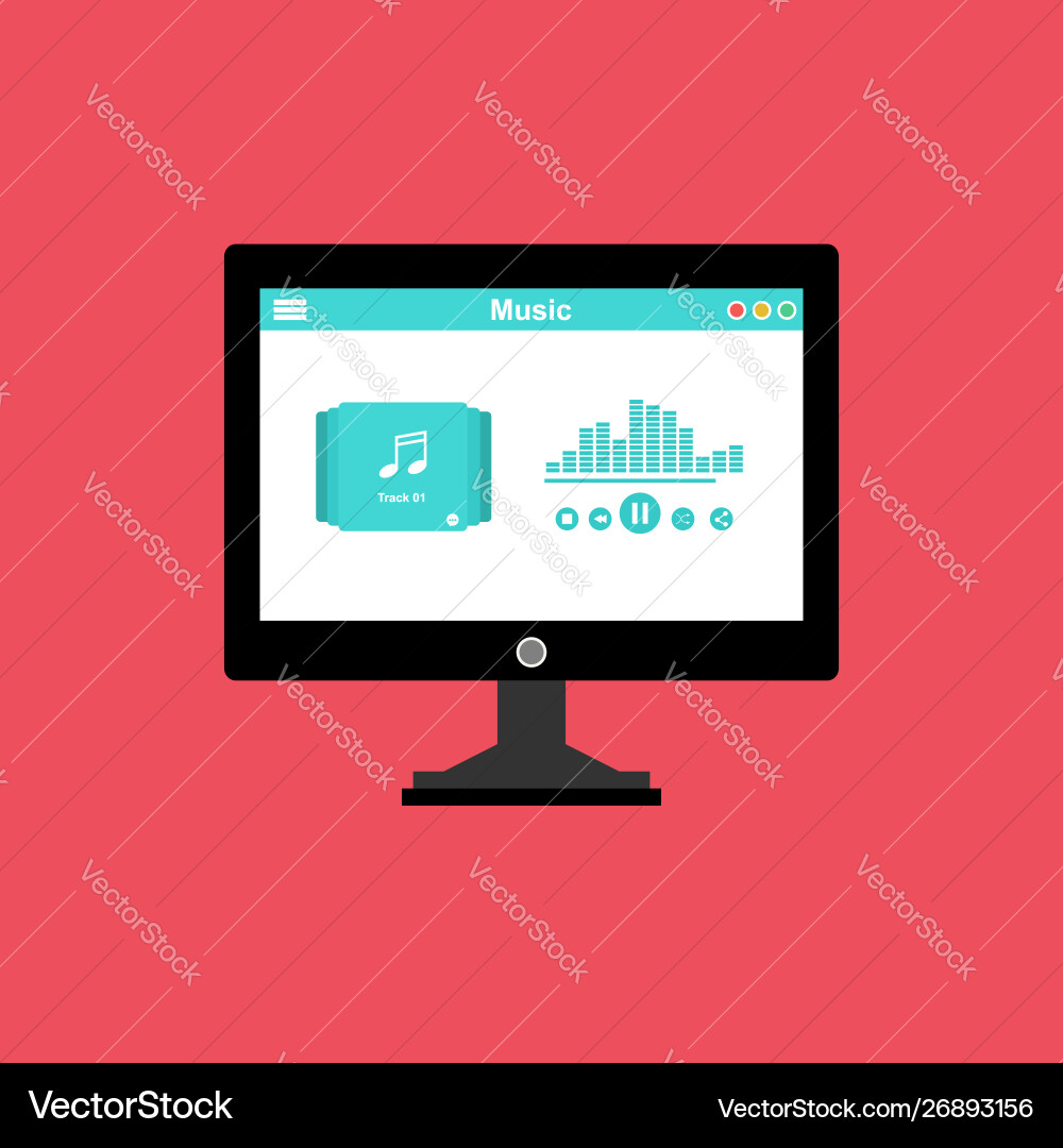 Media player application app template with flat Media player application app template with flat Vector Image