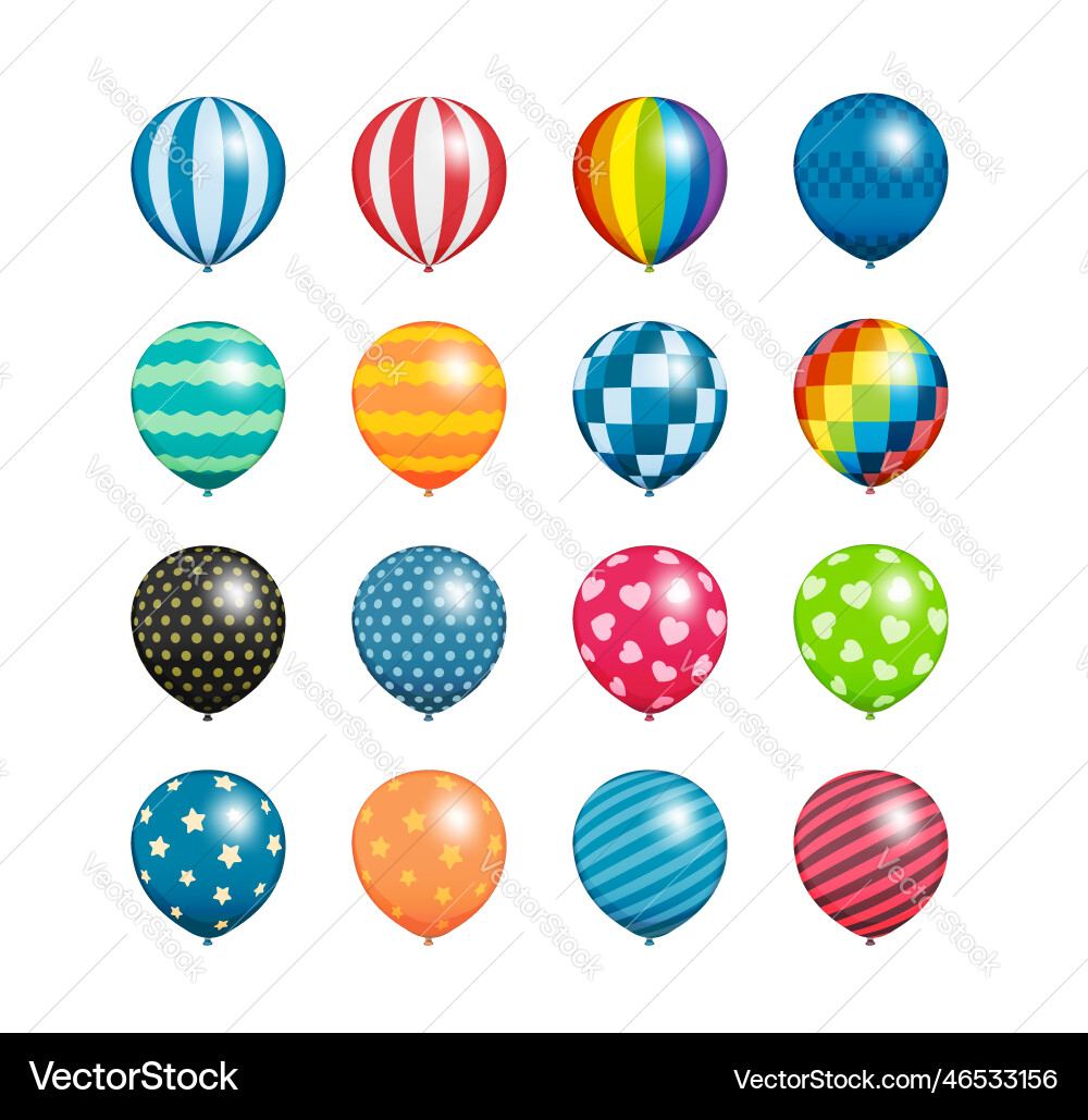 Rubber balloon set with various patterns realistic Rubber balloon set with various patterns realistic vector image
