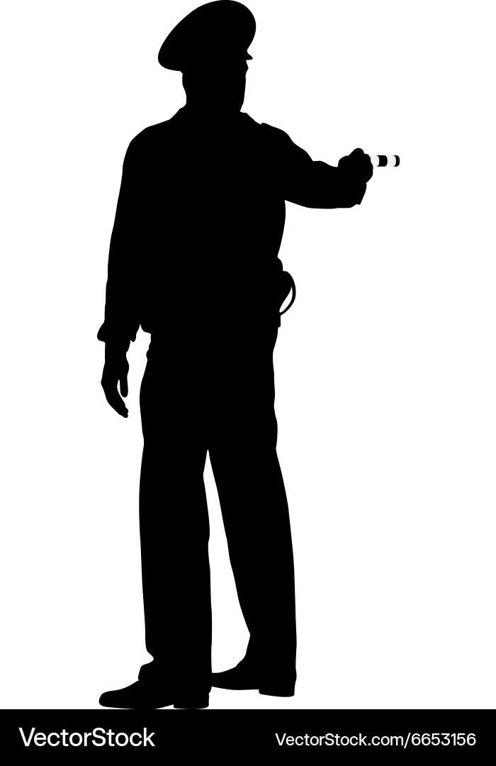 Schwarze Silhouetten Polizist mit einer Stange vektorbild