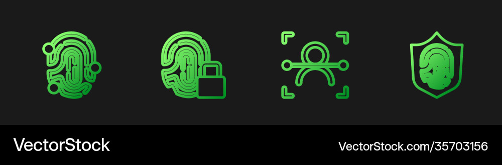 Set line face recognition fingerprint with lock vector image