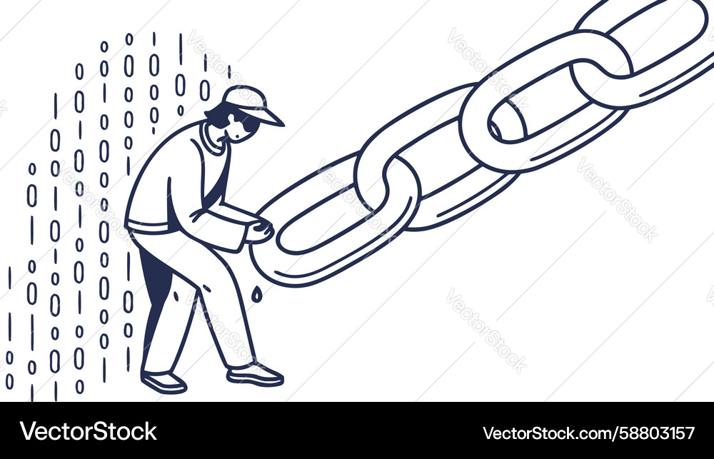 Builder with chain on data stream digital Vector Image