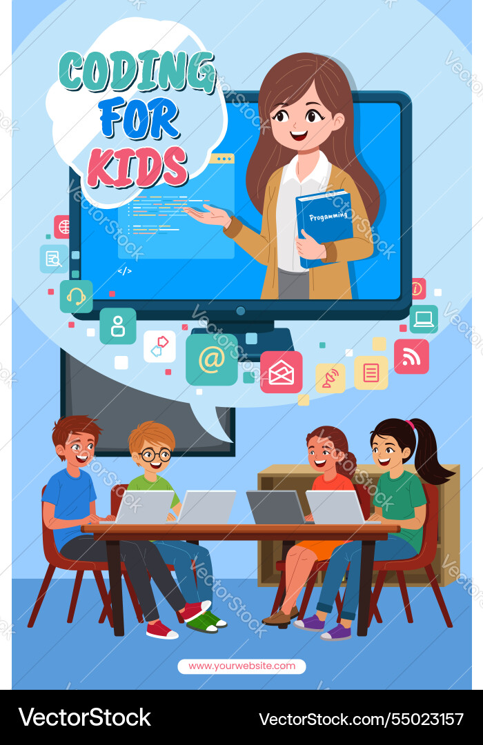Coding computer programming for kids poster Coding computer programming for kids poster vector image