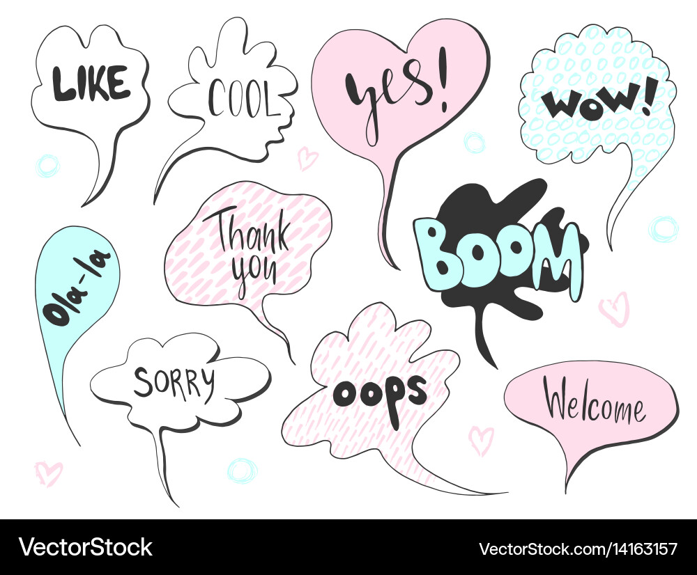 Cute Speech Bubbles - Doodle Style Vector Image