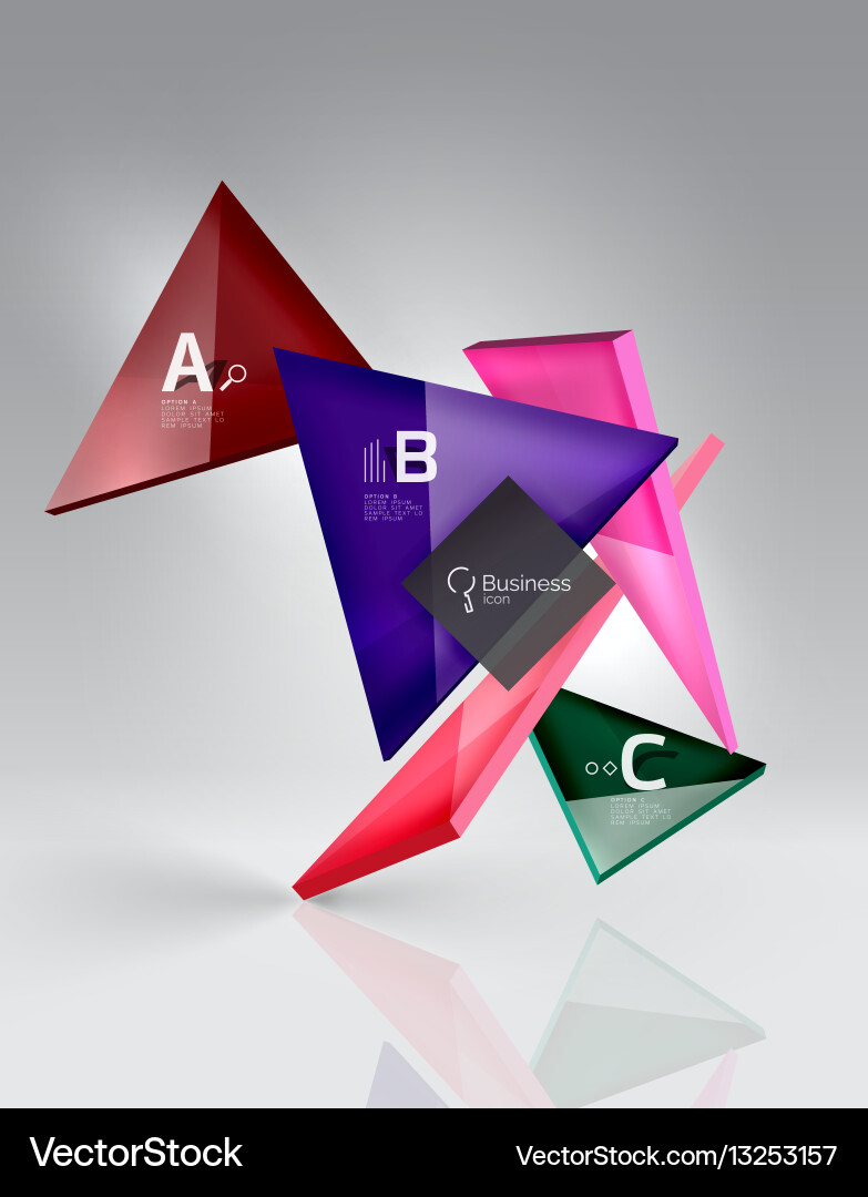 Glossy glass translucent triangles on 3d empty Vector Image