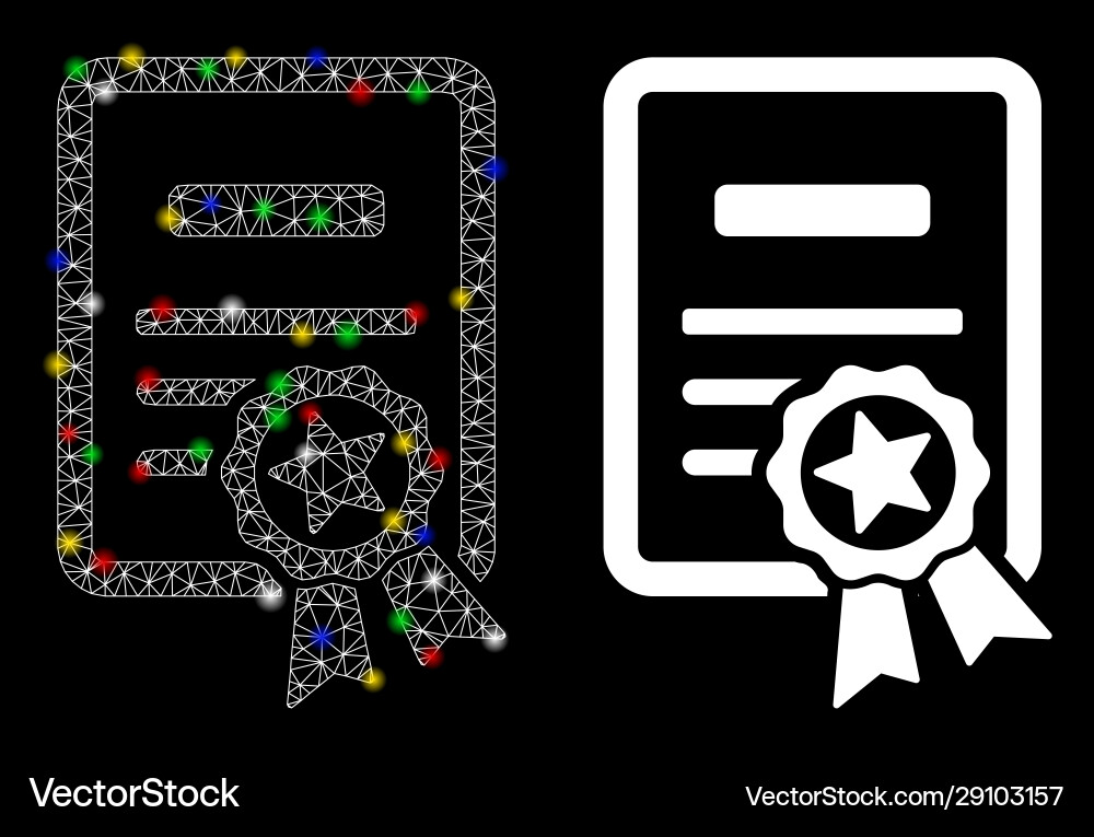 Glowing mesh network certificate icon with flare Glowing mesh network certificate icon with flare vector image