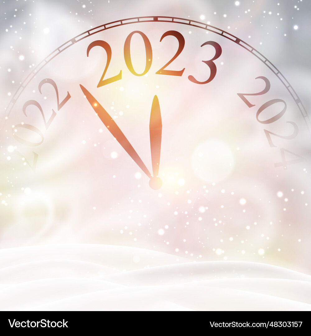 Half hidden clock showing 2023 with snow Half hidden clock showing 2023 with snow vector image