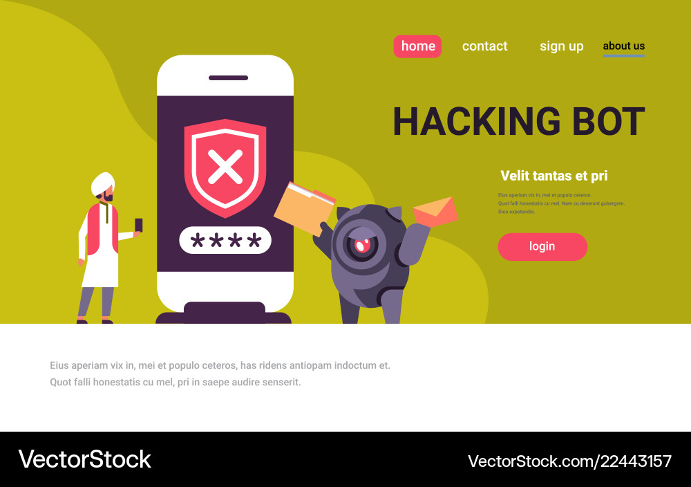 Indian man incorrect password hacking bot concept Indian man incorrect password hacking bot concept vector image