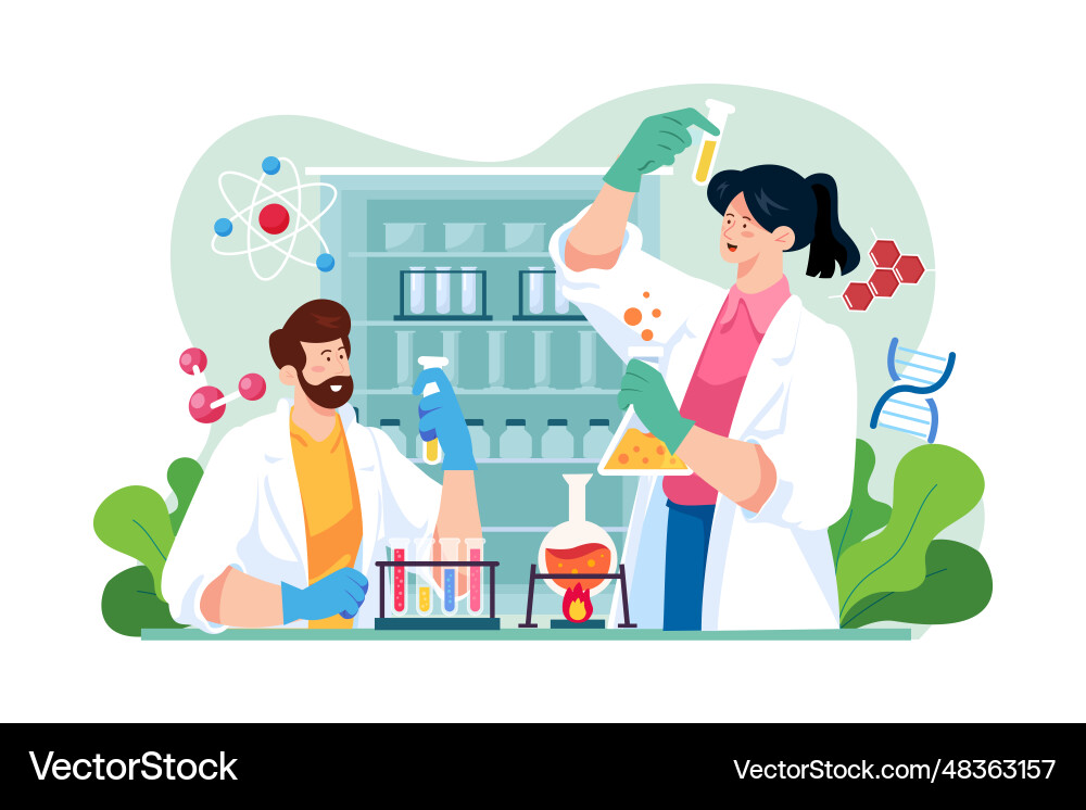 Lab assistant working in a laboratory Lab assistant working in a laboratory Vector Image
