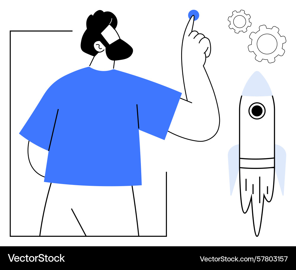 Man activating rocket launch with gesture vector image