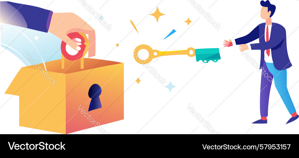 Man Inserting Key into Lock - Security Concept vector image