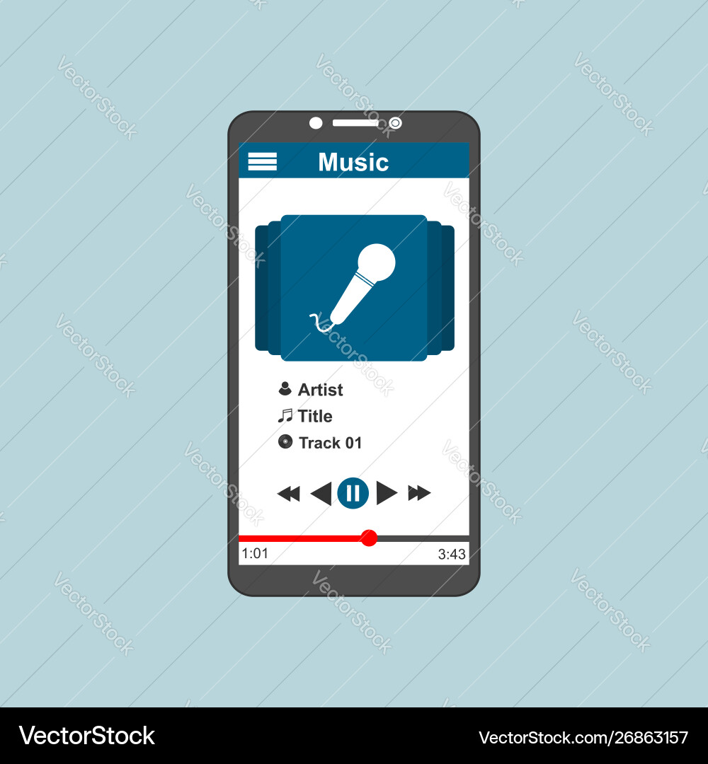 Media player application app template with flat Media player application app template with flat vector image