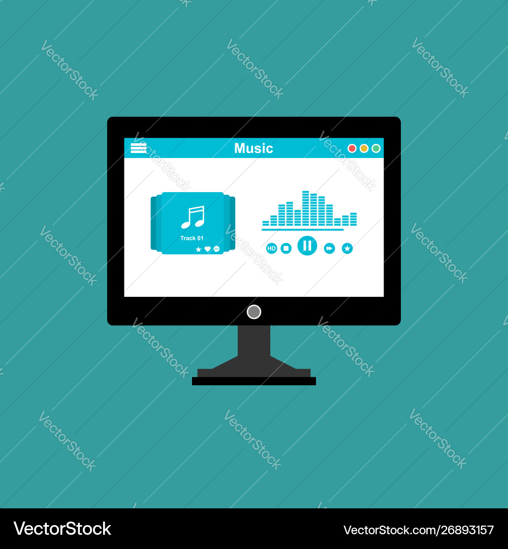 Media player application app template with flat Media player application app template with flat vector image