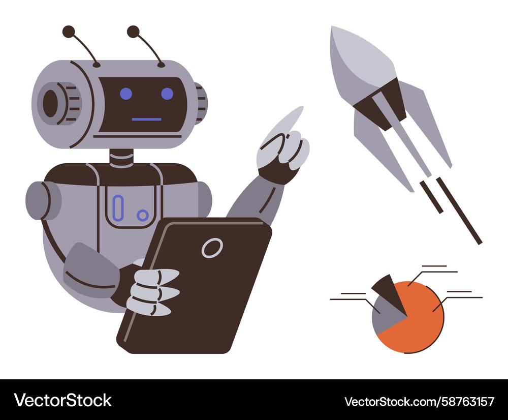 Robot Data Analysis & Rocket Launch Control Vector Image