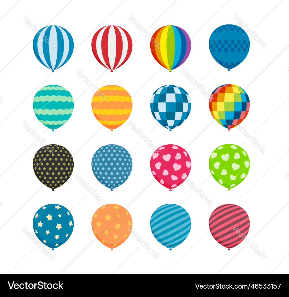Rubber balloon set of various patterns flat design Vector Image