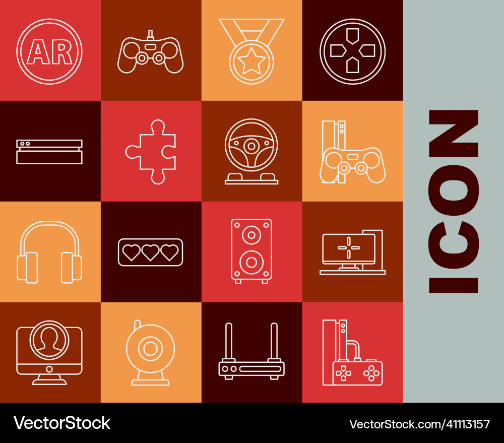 Set line game console with joystick computer vector image