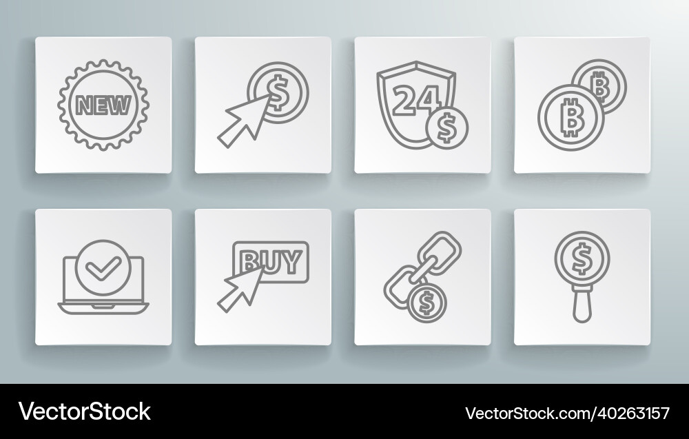 Set line laptop cursor and coin buy button Set line laptop cursor and coin buy button vector image