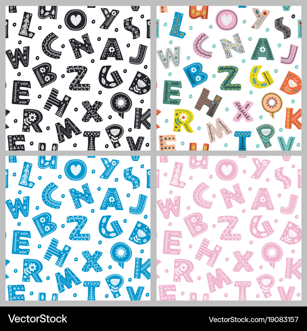 Set of seamless pattern with letters vector image