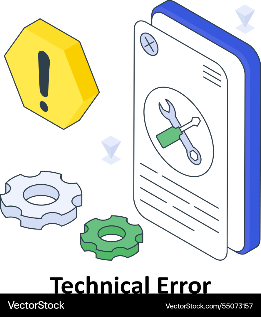 Technical error isometric colored e vector image