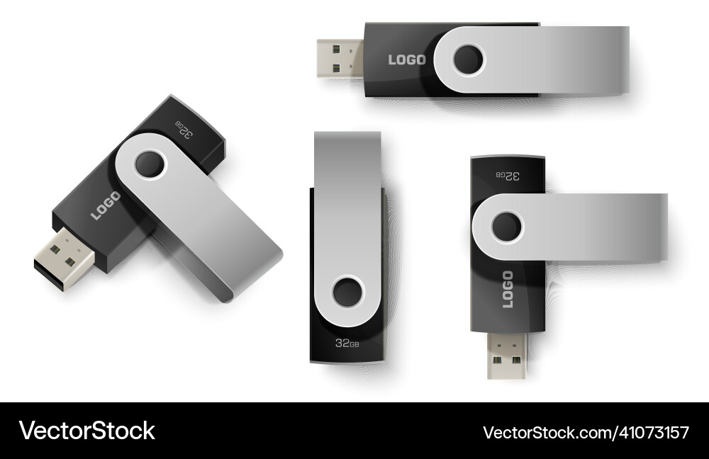 Usb flash drive realistic mockup set Royalty Free Vector