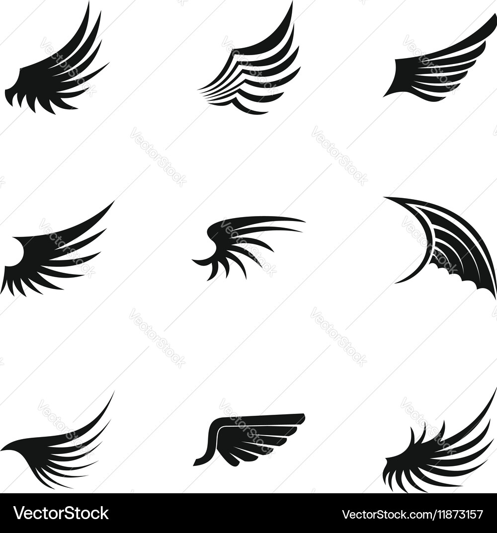 Wings icons set simple style vector image