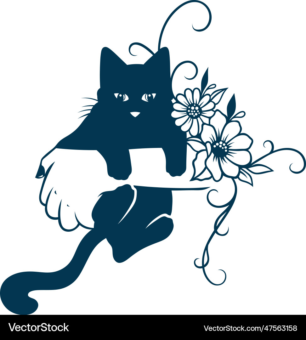 Stunning Cat Silhouette Tattoo with Floral Touch