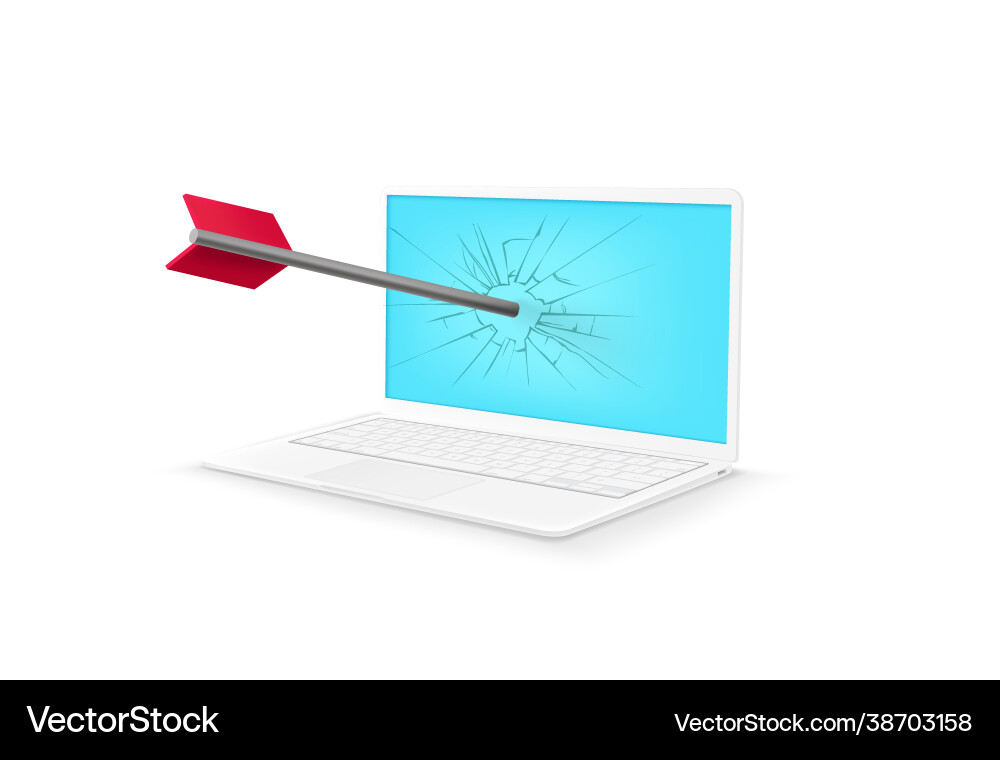 Damaged computers screen dart 3d style vector image