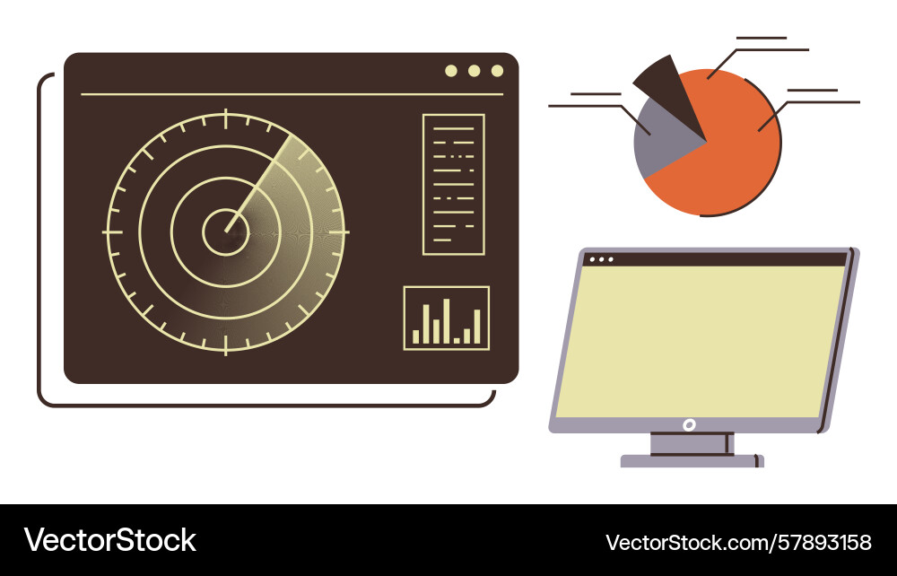 Data analysis with radar dashboard pie chart Vector Image