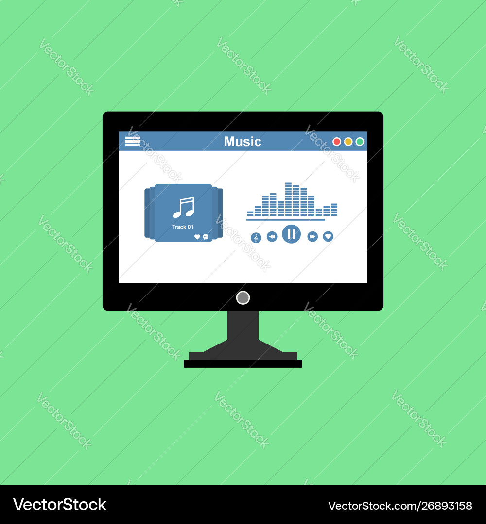 Media player application app template with flat Media player application app template with flat vector image