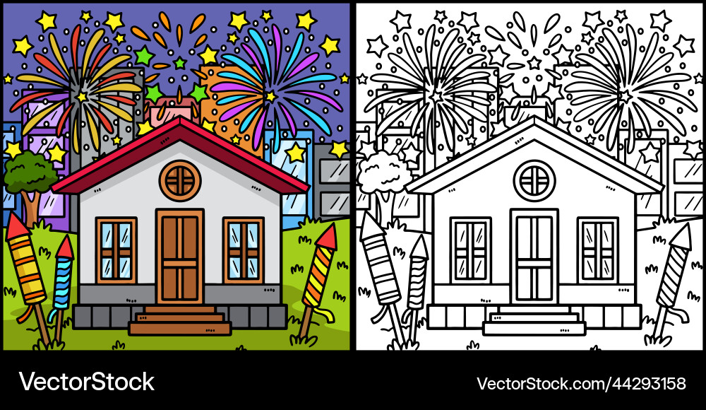 New year fireworks coloring page New year fireworks coloring page vector image