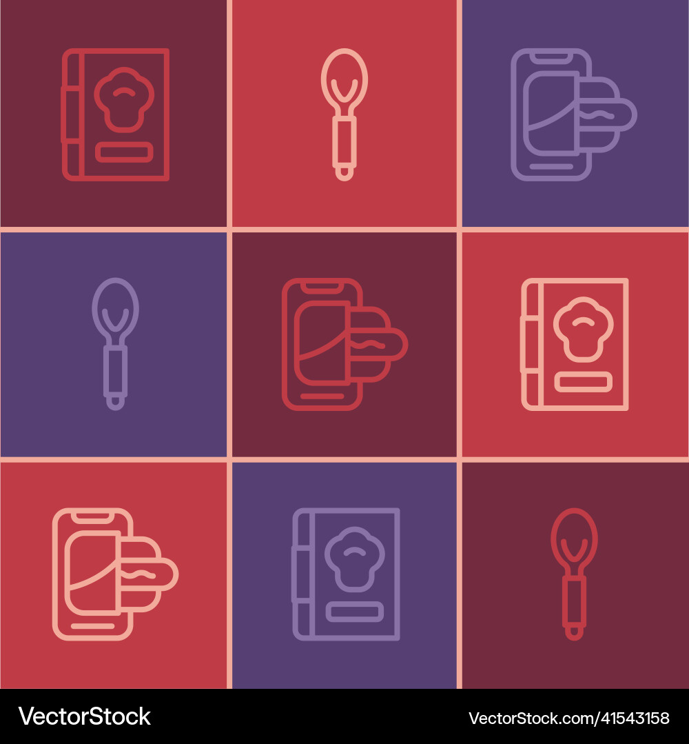 Set line cookbook food ordering on mobile Set line cookbook food ordering on mobile Vector Image