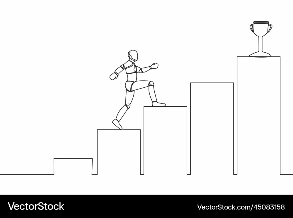 Single continuous line drawing of robot walking Single continuous line drawing of robot walking vector image
