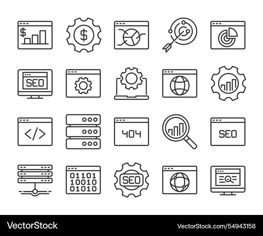 Web icons seo and development line icon set Web icons seo and development line icon set vector image