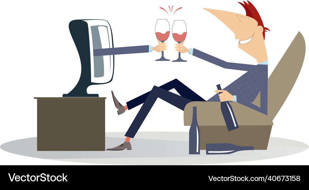 Young man watches tv and drinks alcohol Young man watches tv and drinks alcohol vector image