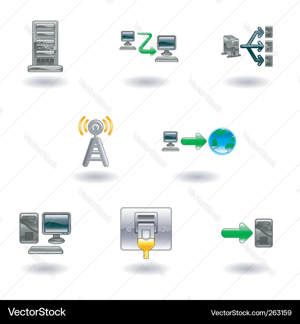Glossy computer network icon set vector image